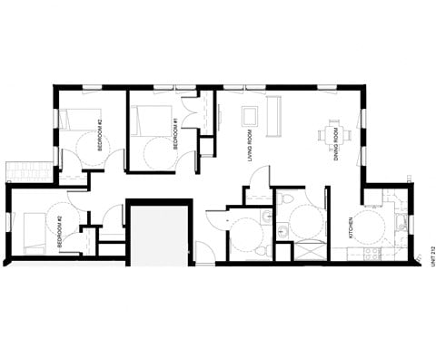Floor plan for 3 beds, 1.5 baths, 1171 sqft